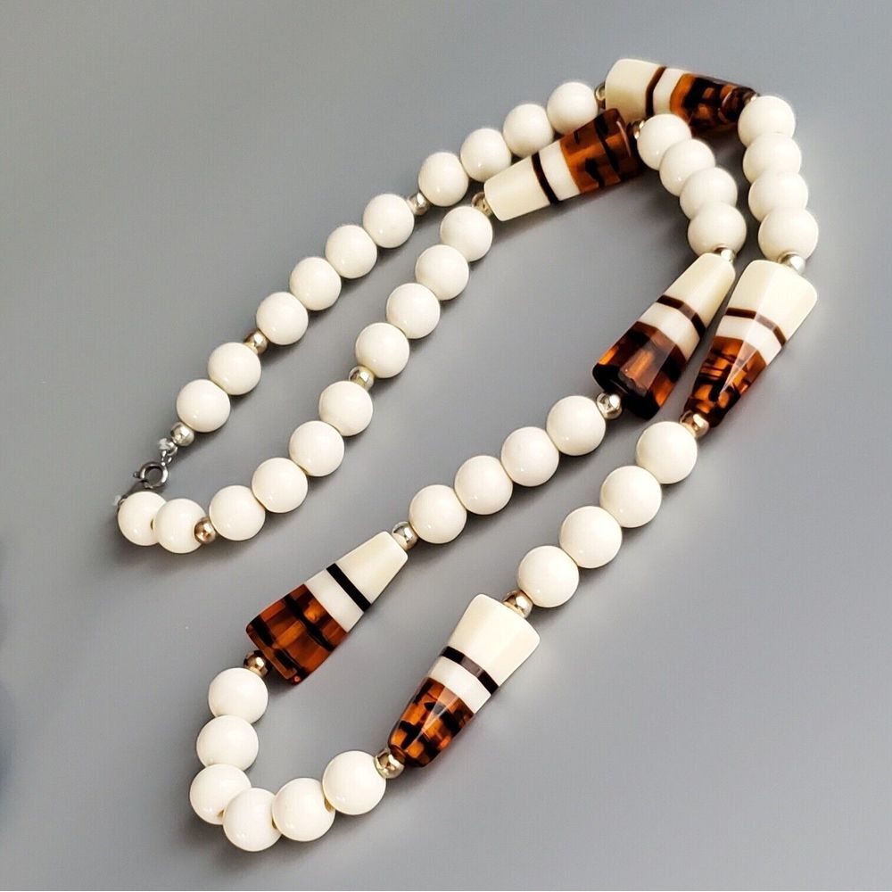 Vintage Rootbeer Lucite Beads Long Necklace 30" Inches Vintage‎ Plastic RARE